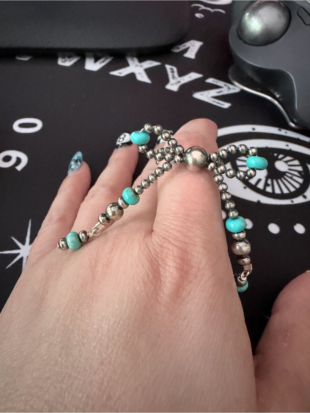 Turquoise Bead Stretchy Silver-Tone Ring - Women - Picture 1 of 2